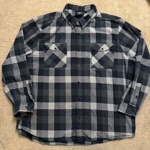 Harley-Davidson Button Up Shirt Size 2XL Black, White, Gray Plaid 100% Cotton